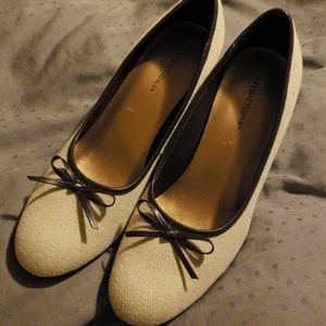 Predictions Cream Canvas and Brown Leather Heels